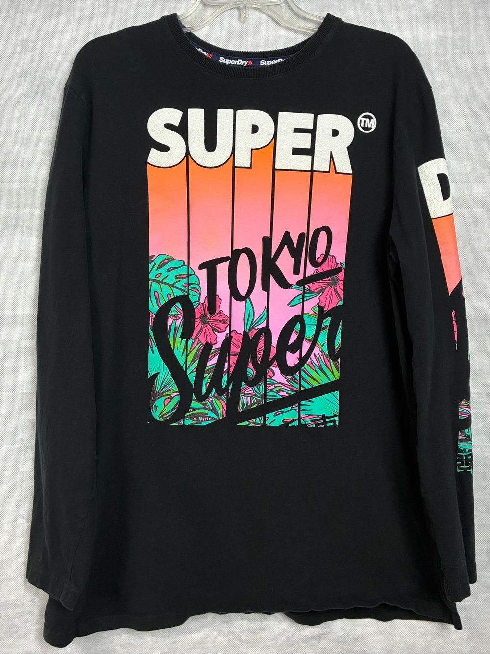 Superdry Ticket Type Infill Tokyo Super Long Sleeve Tee Mens XL Black Graphic